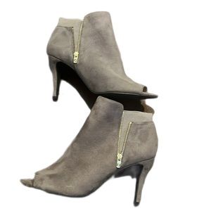 Liz Claiborne Booties Peep Toe Faux Suede Heels